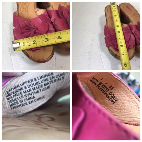 BOC NEW Flower Leather Wedge Platform Sandals Pink Multi Shoes Slides Slip On 7 - Picture 15 of 16